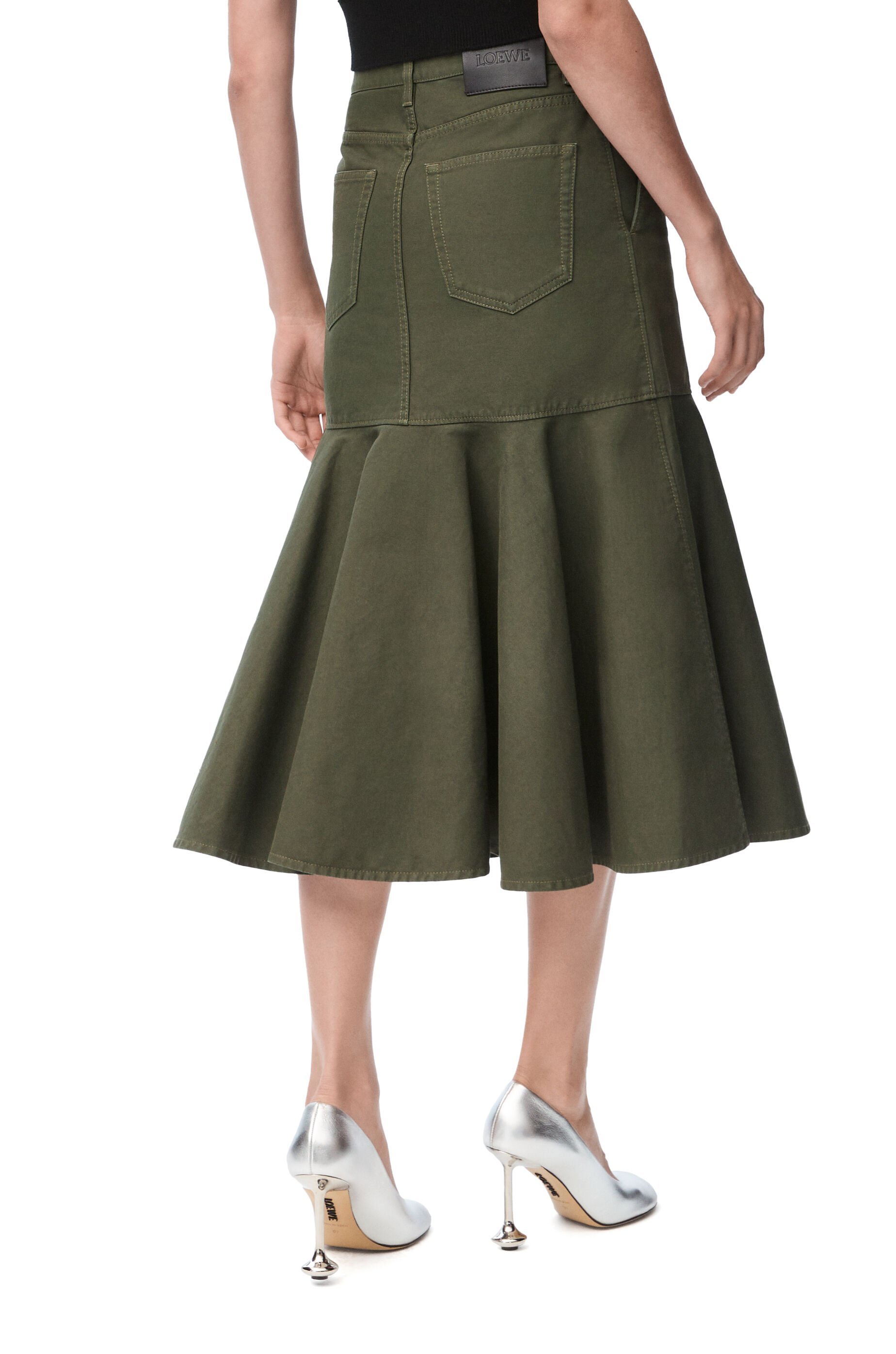 Loewe Cotton Skirt With Pockets And Belt Loops In Green