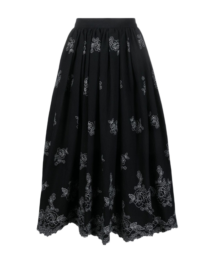 Shop Erdem Fiona Floral-embroidered Midi Skirt In Black