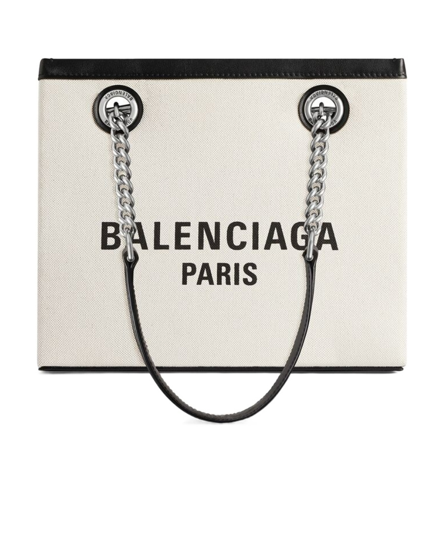 Balenciaga Ivory Canvas M Duty Free Shopping Bag In Black