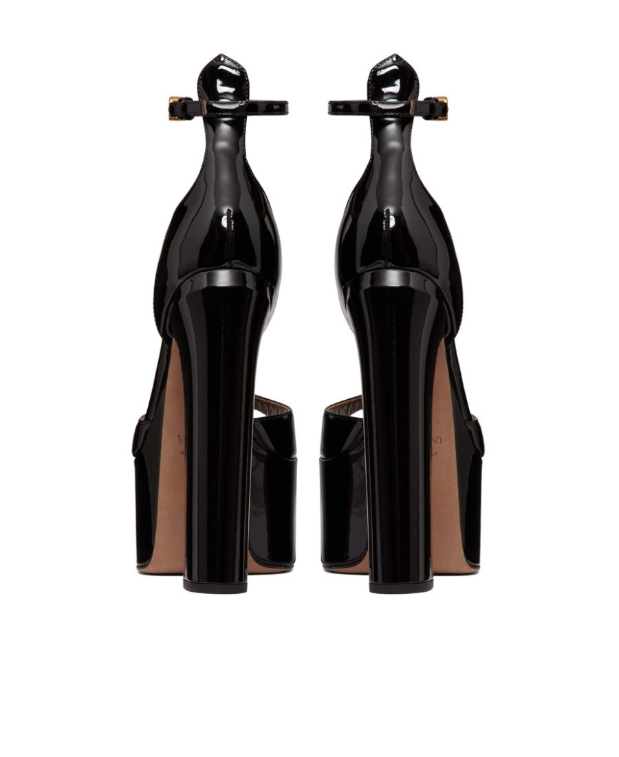 Valentino Tan-go 155 Platform Sandals In Patent Leather In Black