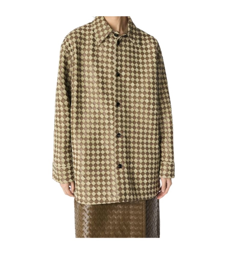 Bottega Veneta Womens Liana Travertine Intrecciato Leather And Suede Shirt