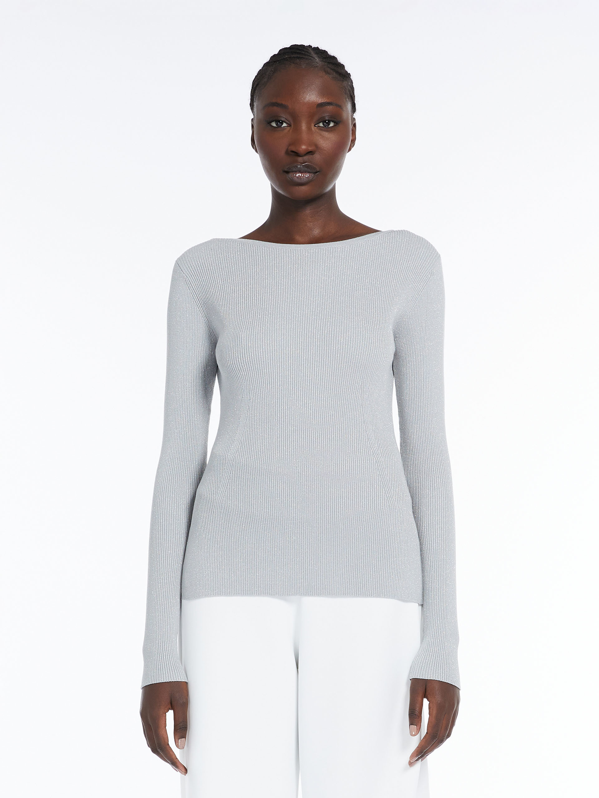 Max Mara Long-sleeved Rib Sweater In White