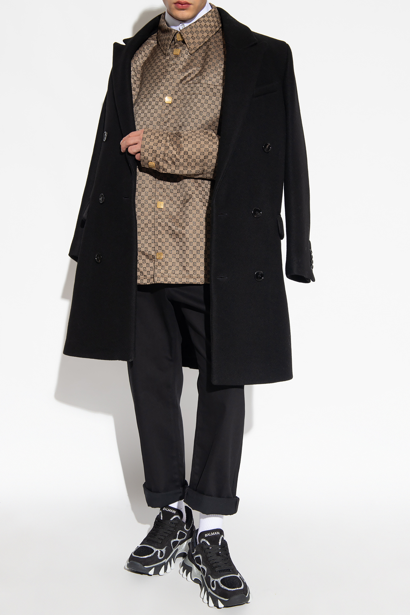 Shop Balmain Pb-monogram Shirt Jacket In Brown