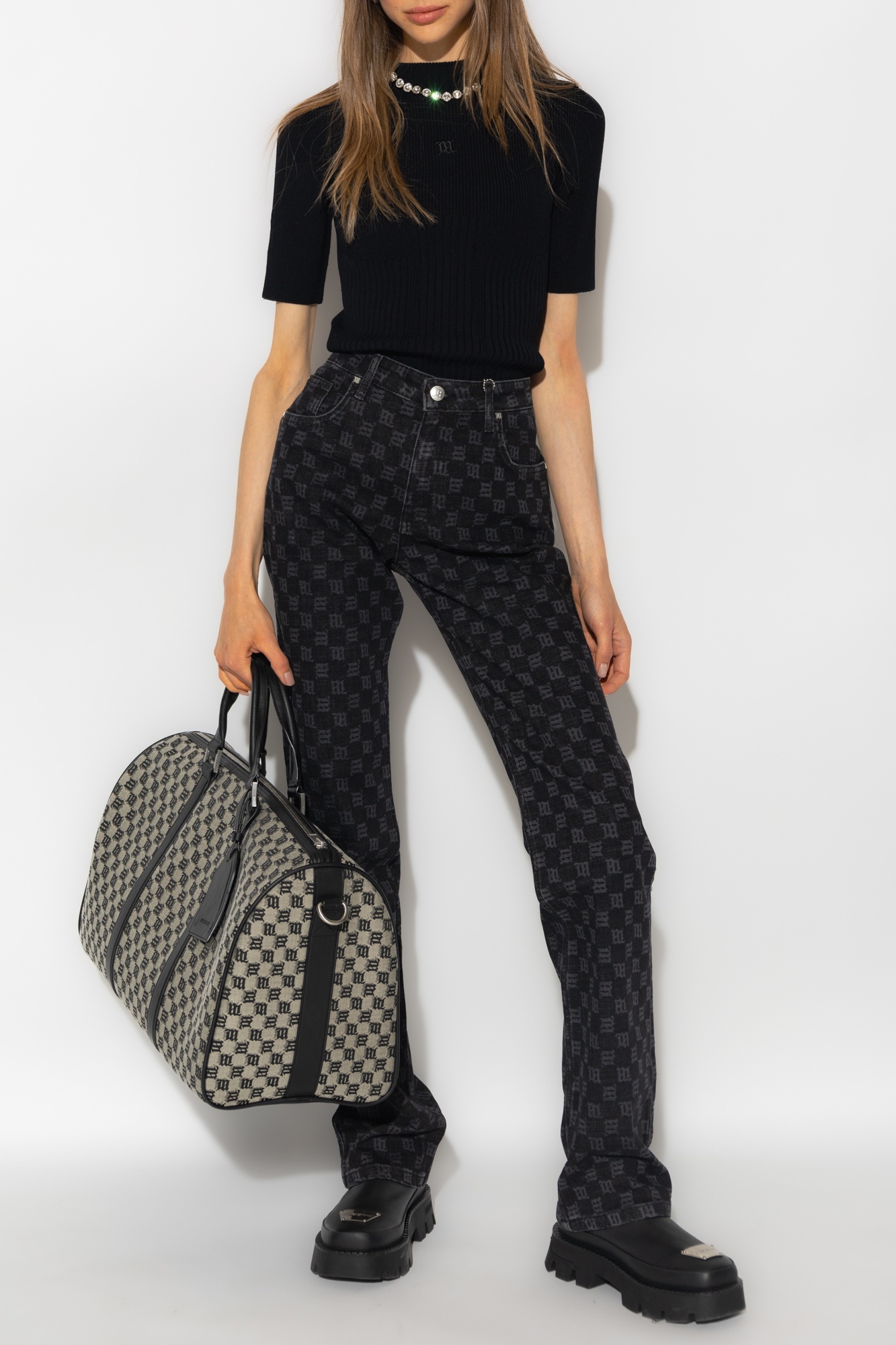 Misbhv Signature Monogram Straight Jeans In Black