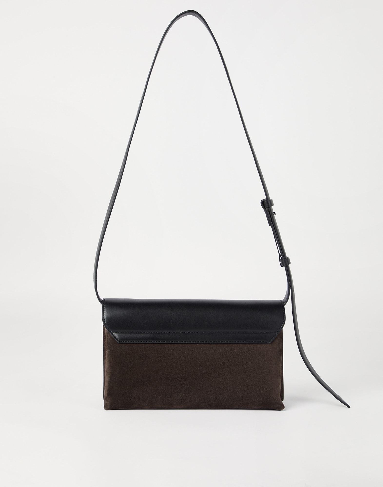 Brunello Cucinelli Suede And Leather Sartorial Cross-body Bag In Black
