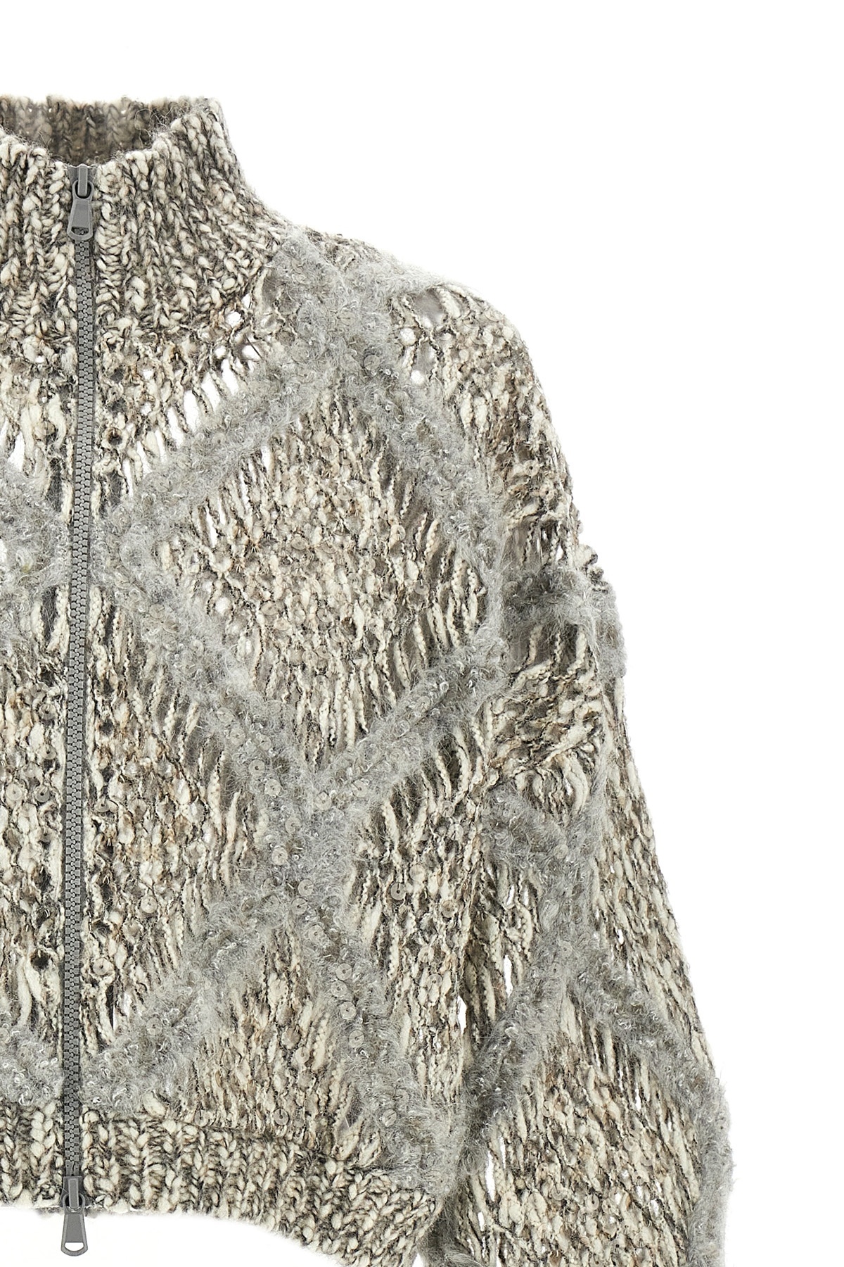 Brunello Cucinelli Multicolor Sequin Cropped Cardigan In Gray