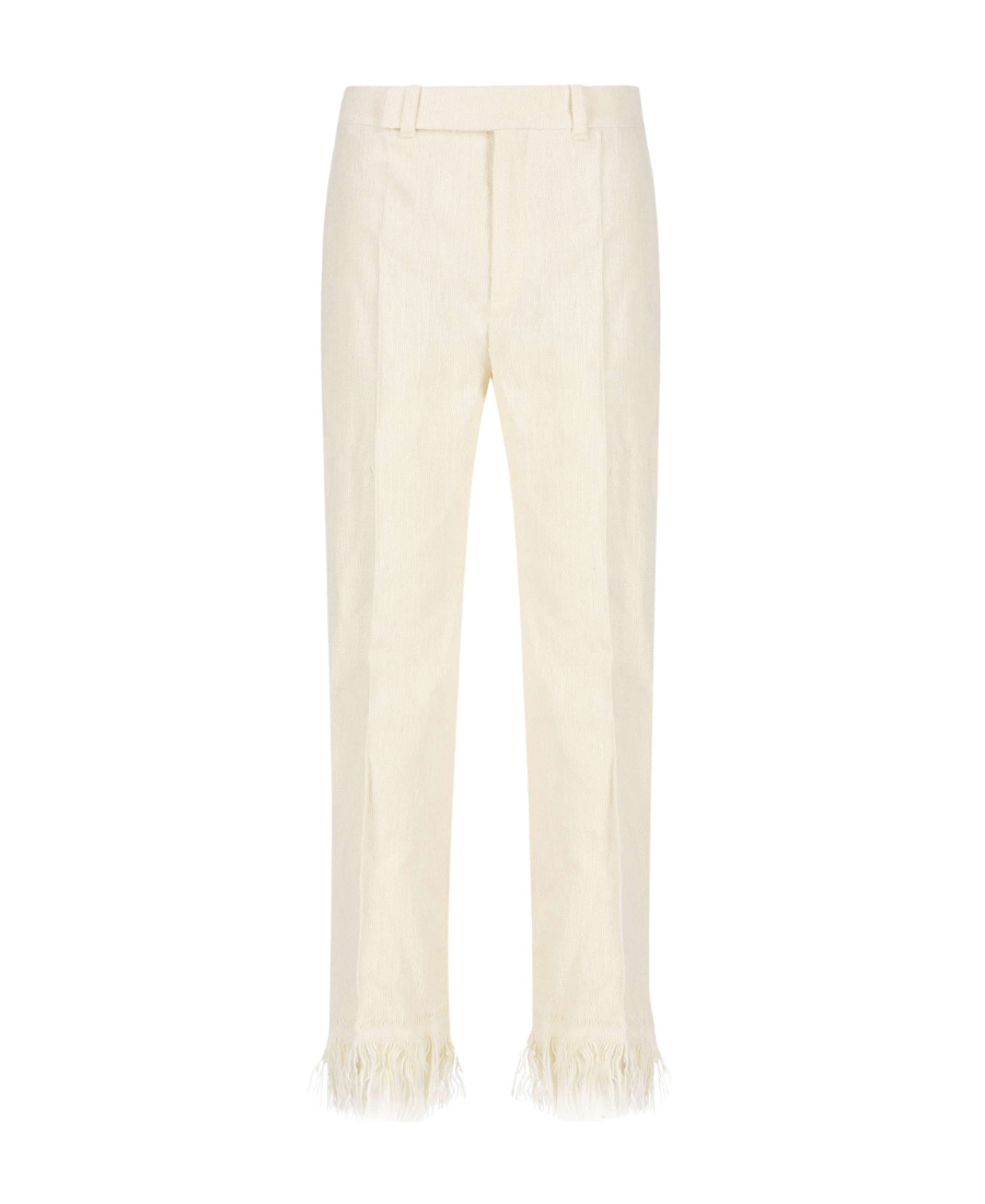 Chloé Fringed-cuff Silk Flared Trousers In White