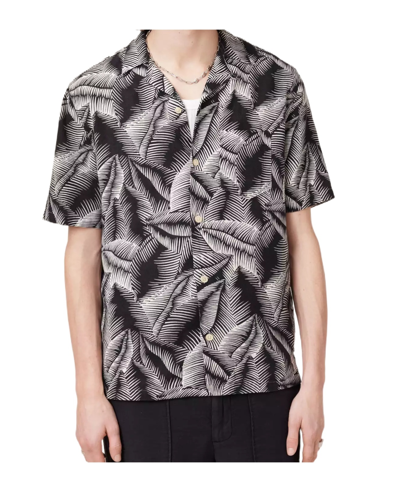 Allsaints Mens Pebblestone Gr Marseille Graphic-print Linen-cotton Shirt In Black