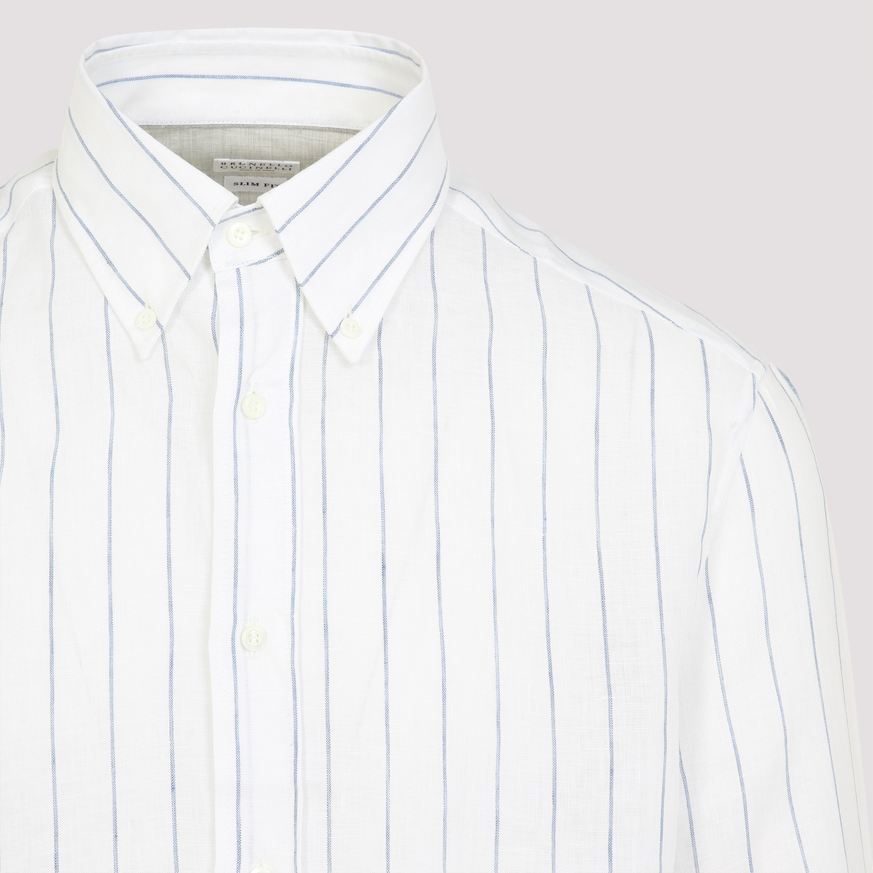 Brunello Cucinelli Striped Pattern Linen Shirt In White