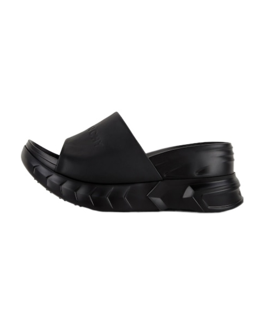 Givenchy Marshmallow Logo-debossed Leather Platform Slides In Black