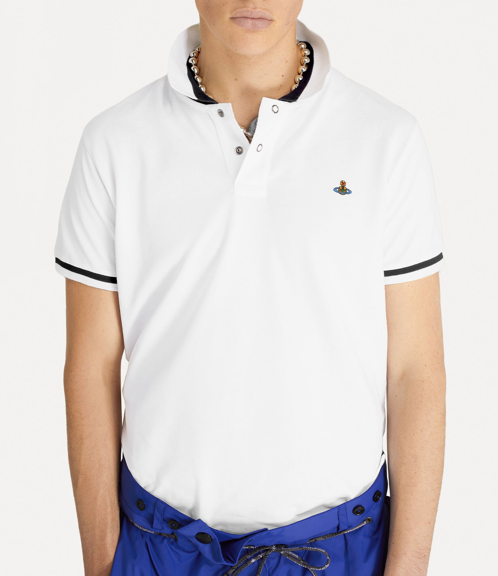 Vivienne Westwood Striped Tipping Polo Shirt With Short Sleeves In White