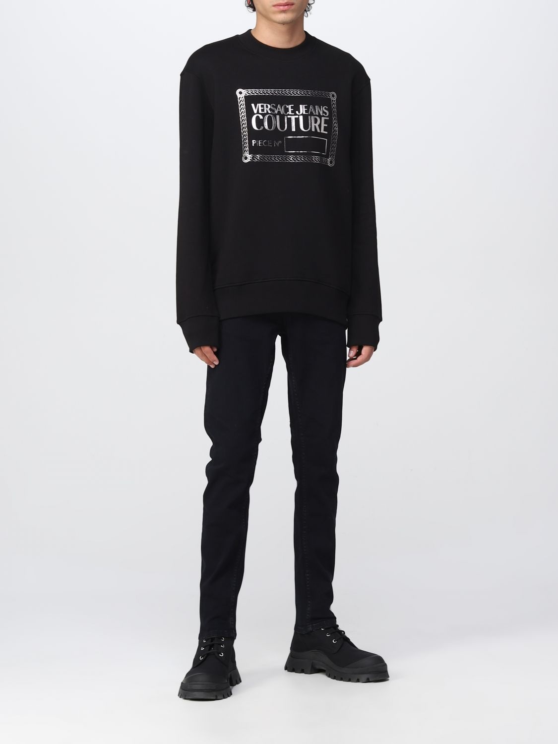 Versace Jeans Round-necked Logo Sweater In Black