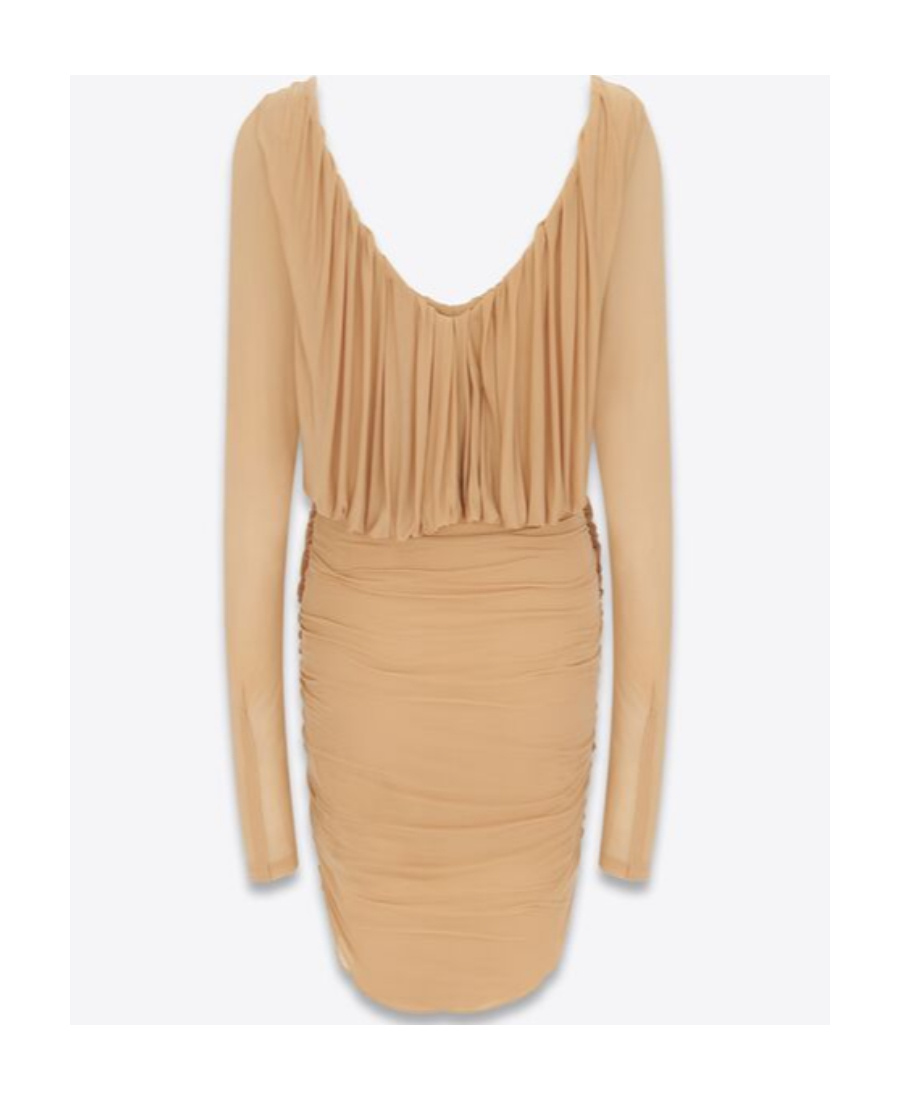 Saint Laurent Draped Dress In Jersey In Brown