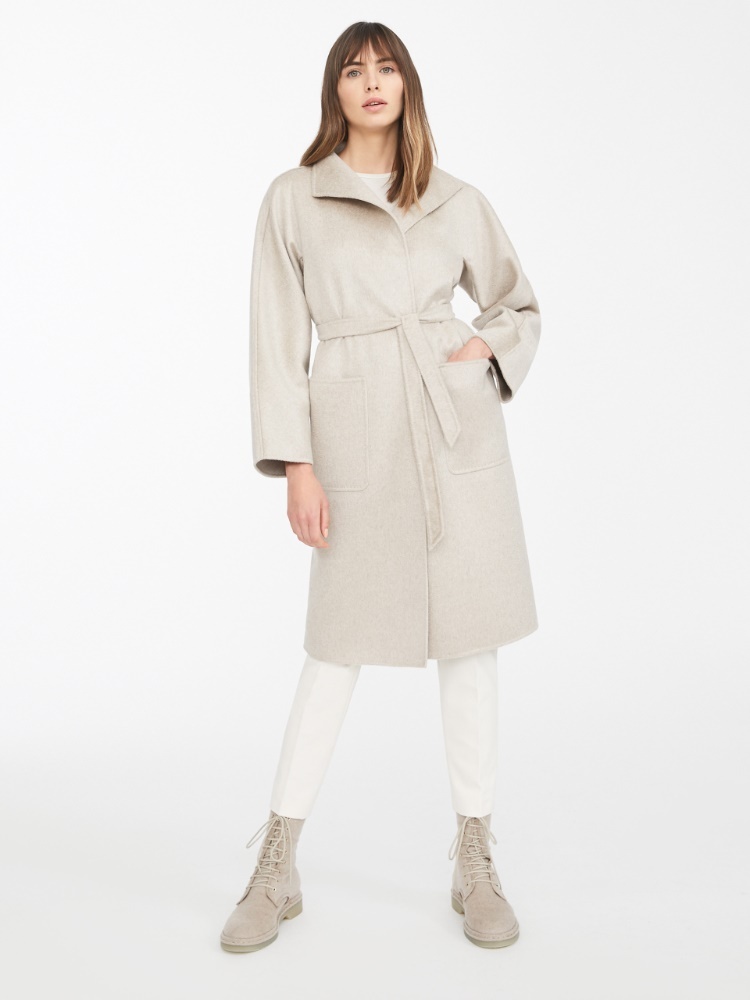 Shop Max Mara Lilia Belted Long-sleeved Coat In Nude
