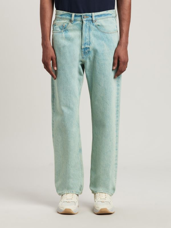 Palm Angels Overdyed Straight Leg Jeans In Green