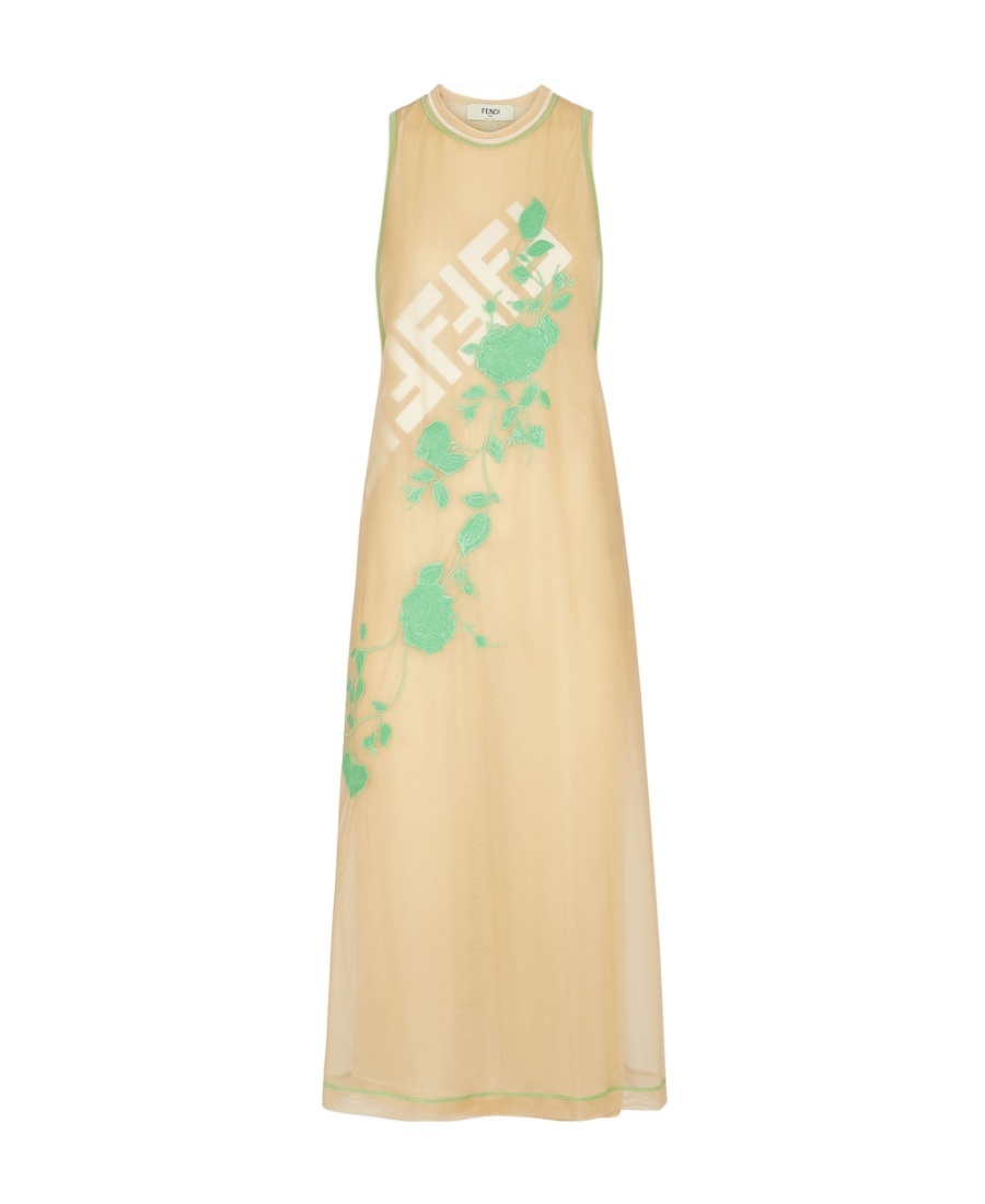 Fendi Roses Sleeveless Midi Dress In Nude