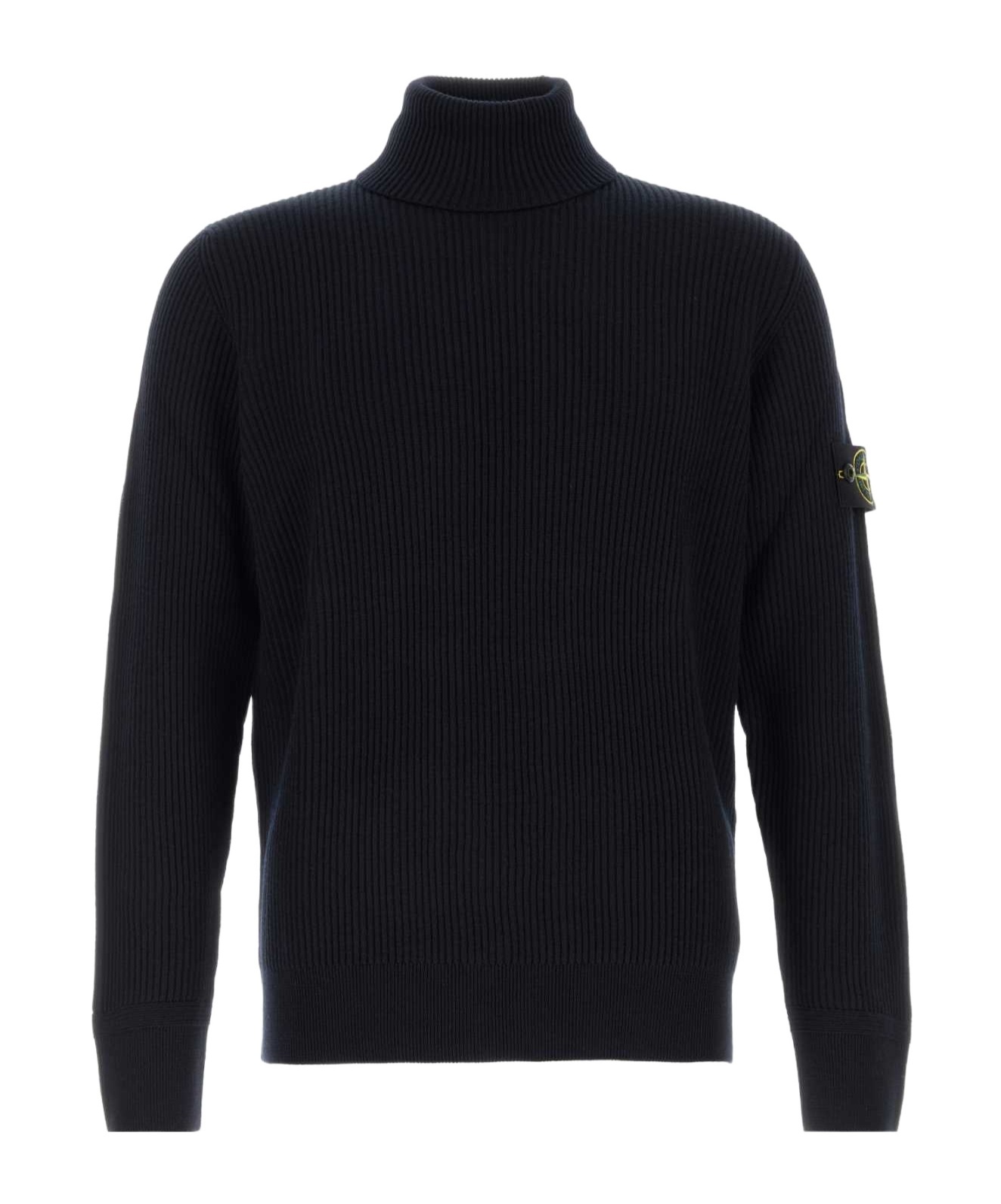 Stone Island Turtleneck Sweater In Virgin Wool With Logo Patch In Black