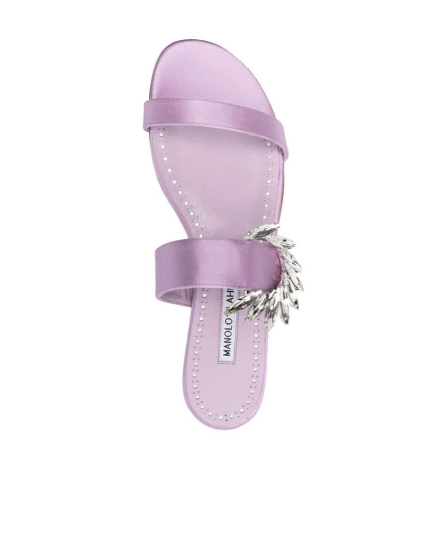 Manolo Blahnik Crystal Embellished Flat Mules In Purple