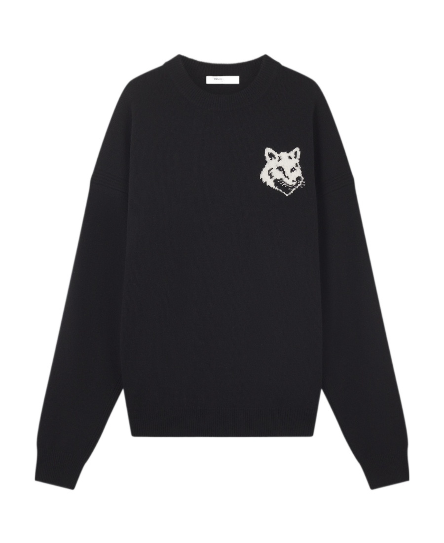 Shop Maison Kitsuné Fox Head Wool Jumper In Black