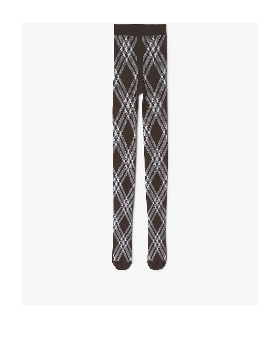 Burberry Check-pattern Stretch Tights In Brown