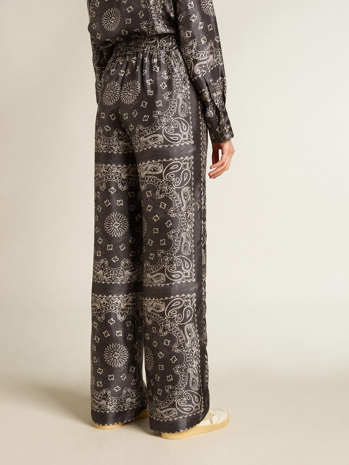 Golden Goose Paisley-print Wide-leg Trousers In Black