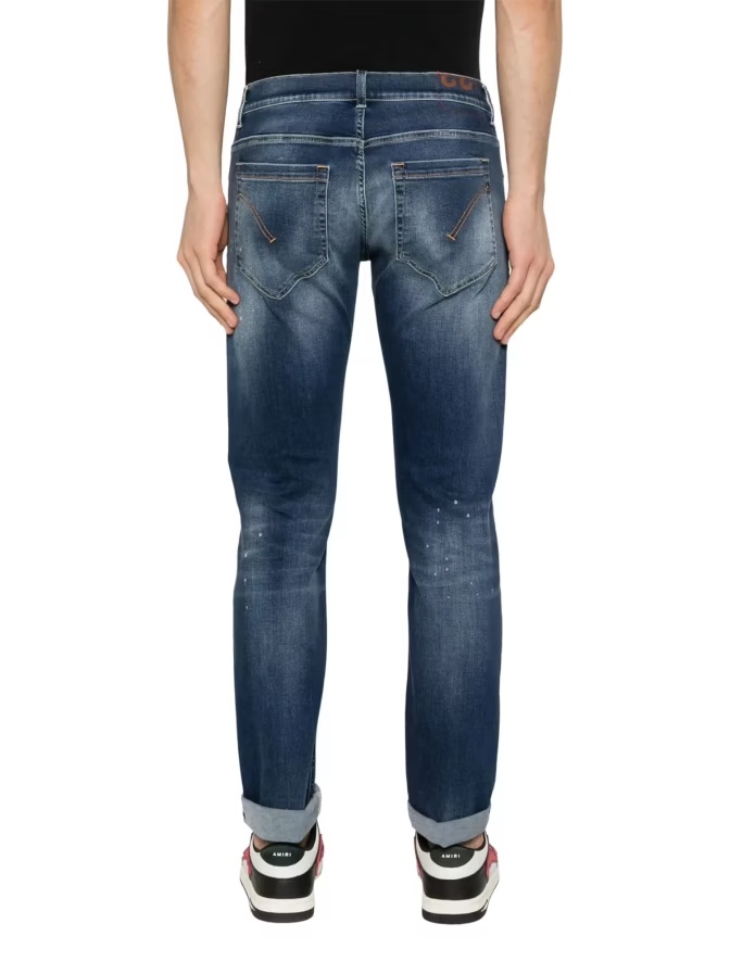 Dondup Indigo Blue Trousers With Distressed Finish And Classic Five-pocket Design In Blue