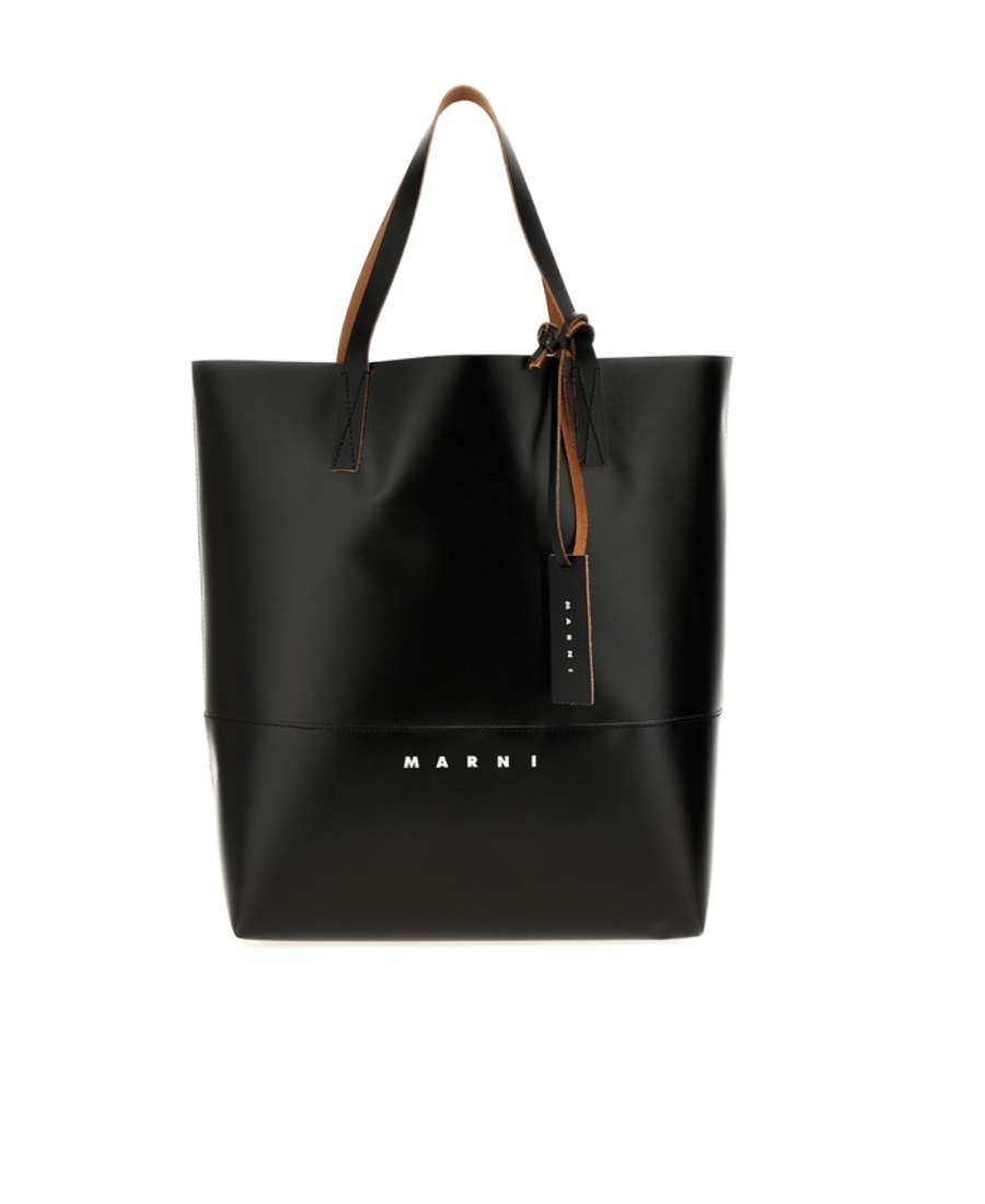 Marni Tribeca Logo-print Faux-leather Tote Bag In Black