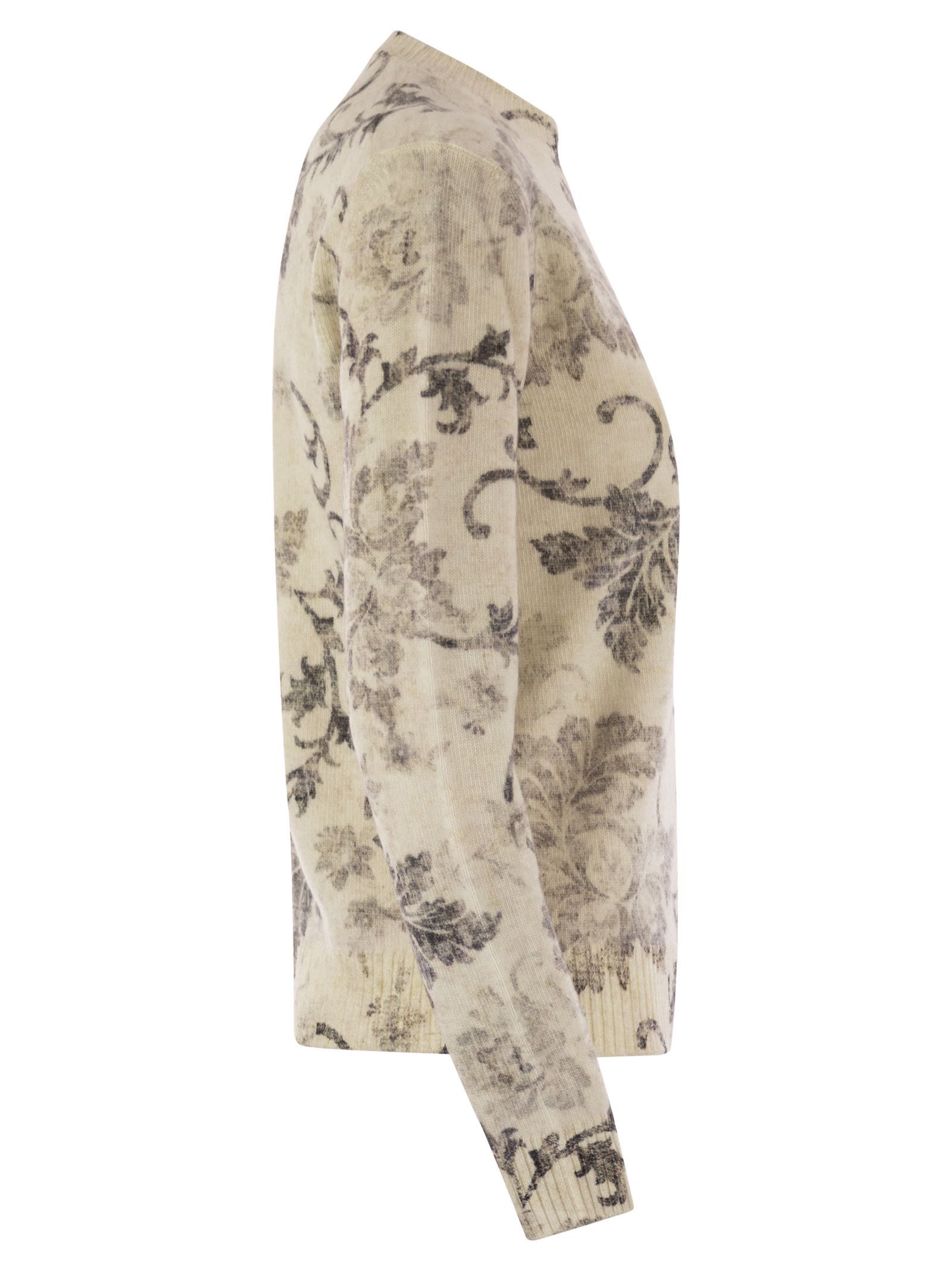 Herno Wool Jumper With Floral Pattern In Brown
