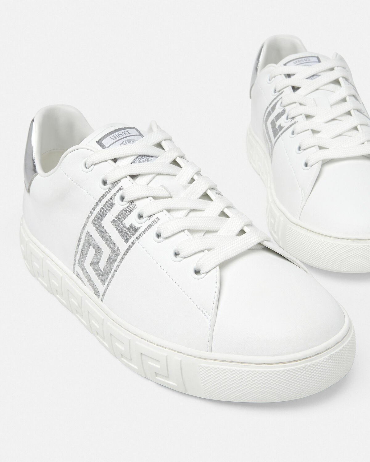Versace Greca Embroidered Low-top Sneakers In White