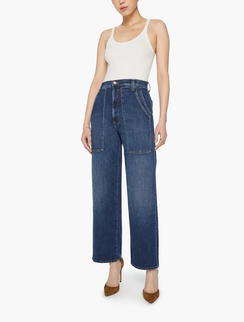 Mother Large Bag Denim Trousers In Blue