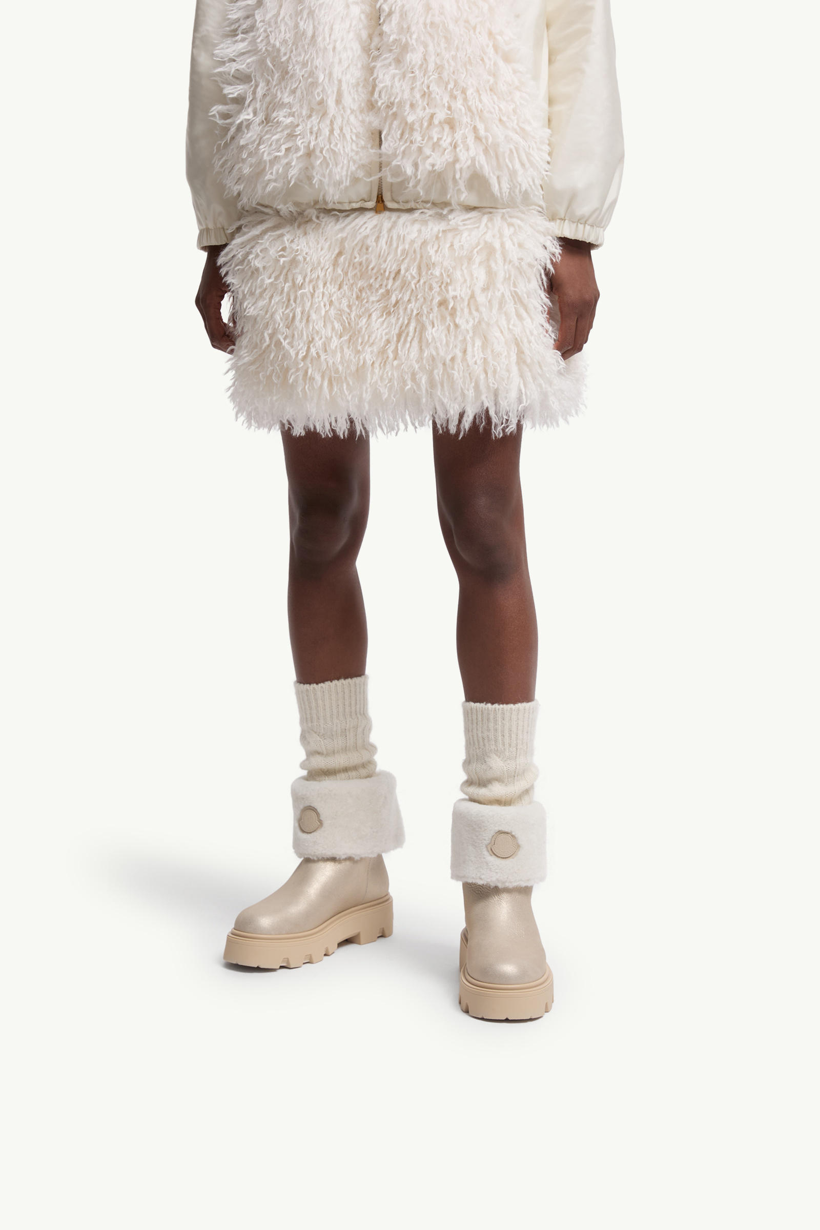 Moncler Aurea Shearling-trimmed Leather Ankle Boots In Silver