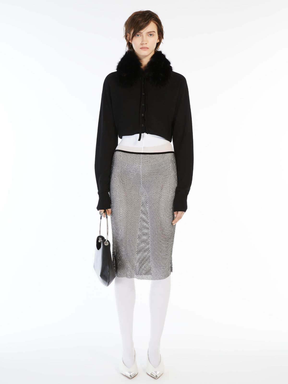 Sportmax Long-sleeved Cardigan With Detachable Collar In Black
