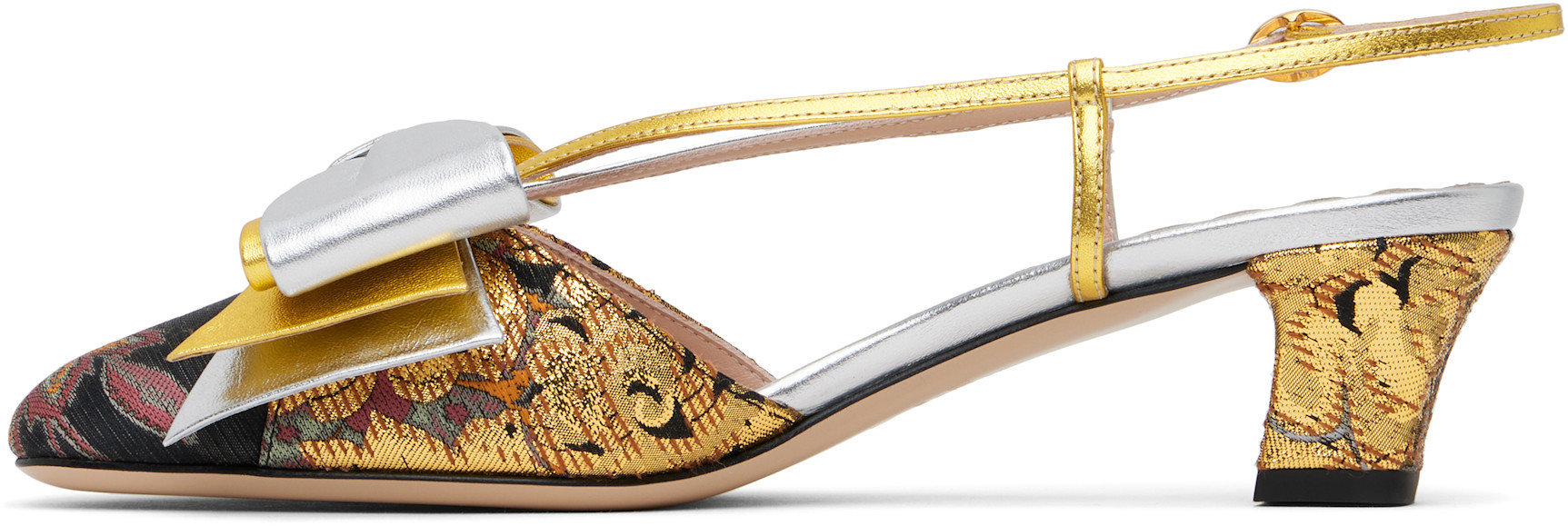 Valentino Jacquard Embroidered Bowow Pumps In Brown