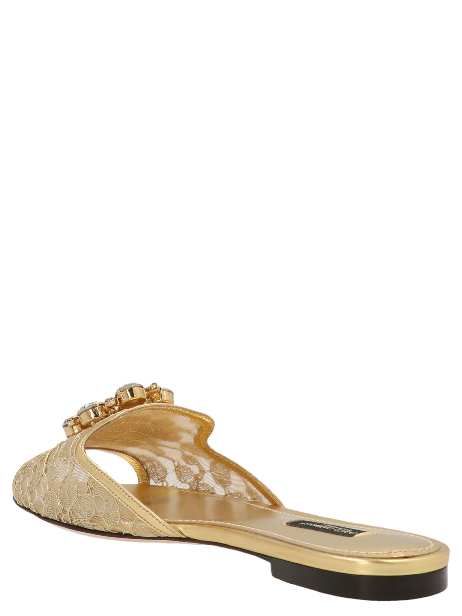 Dolce & Gabbana Rainbow Slides In Gold Lurex Lace With Brooch In Nude