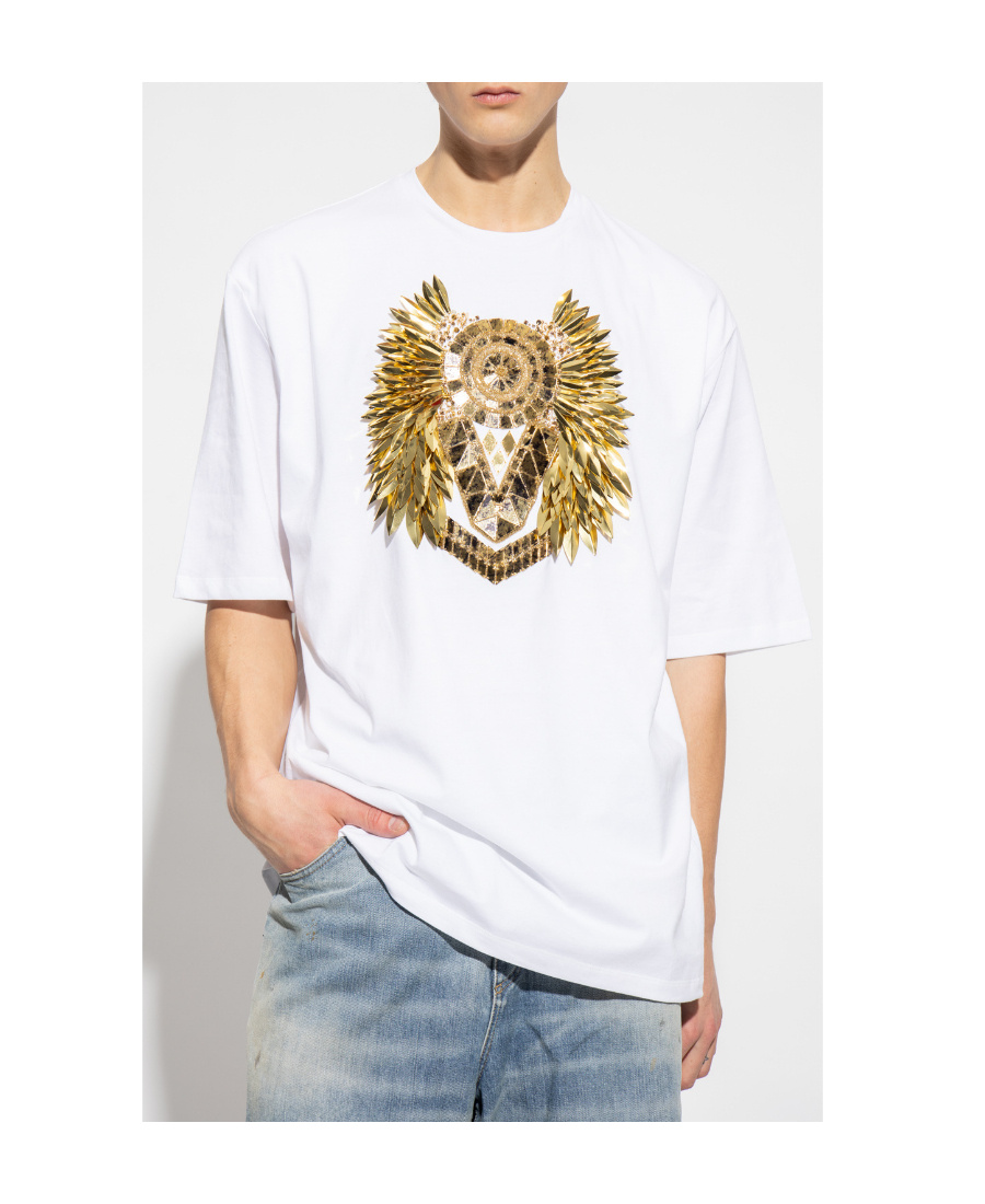 BALMAIN CRYSTAL-EMBELLISHED COTTON T-SHIRT
