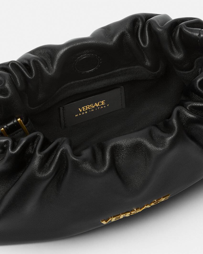 Versace Small Tag Drawstring Clutch Bag In Black