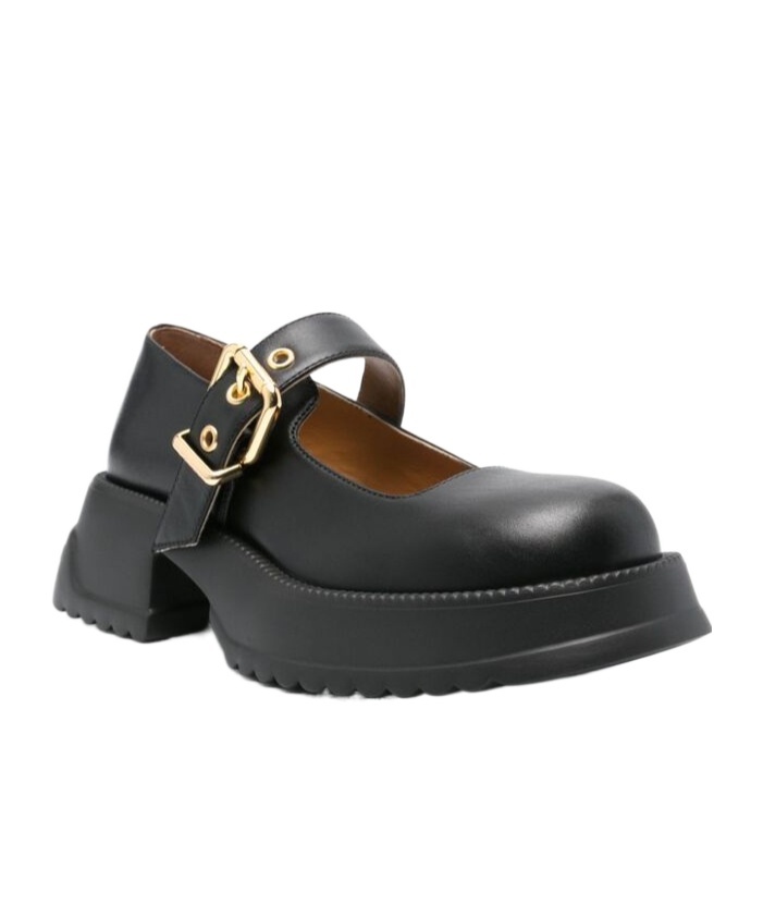 Marni Black Leather Mary Jane With Platform Sole In Black