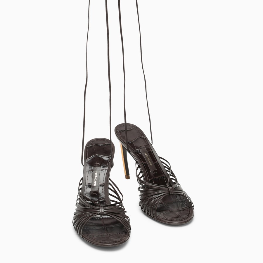Ferragamo Curved Heel Sandals With Elevated In Black