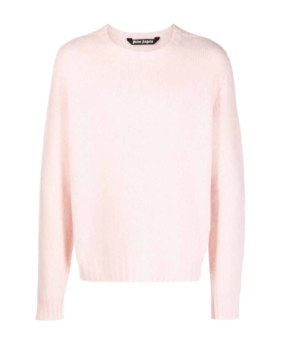 Shop Palm Angels Logo Intarsia Crewneck Sweater In Pink
