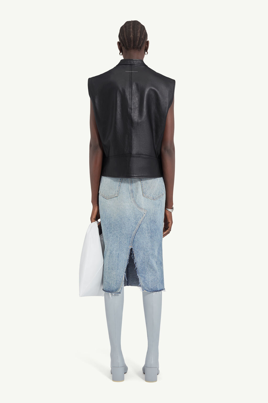 Mm6 Maison Margiela Notched-lapel Leather Gilet In Black