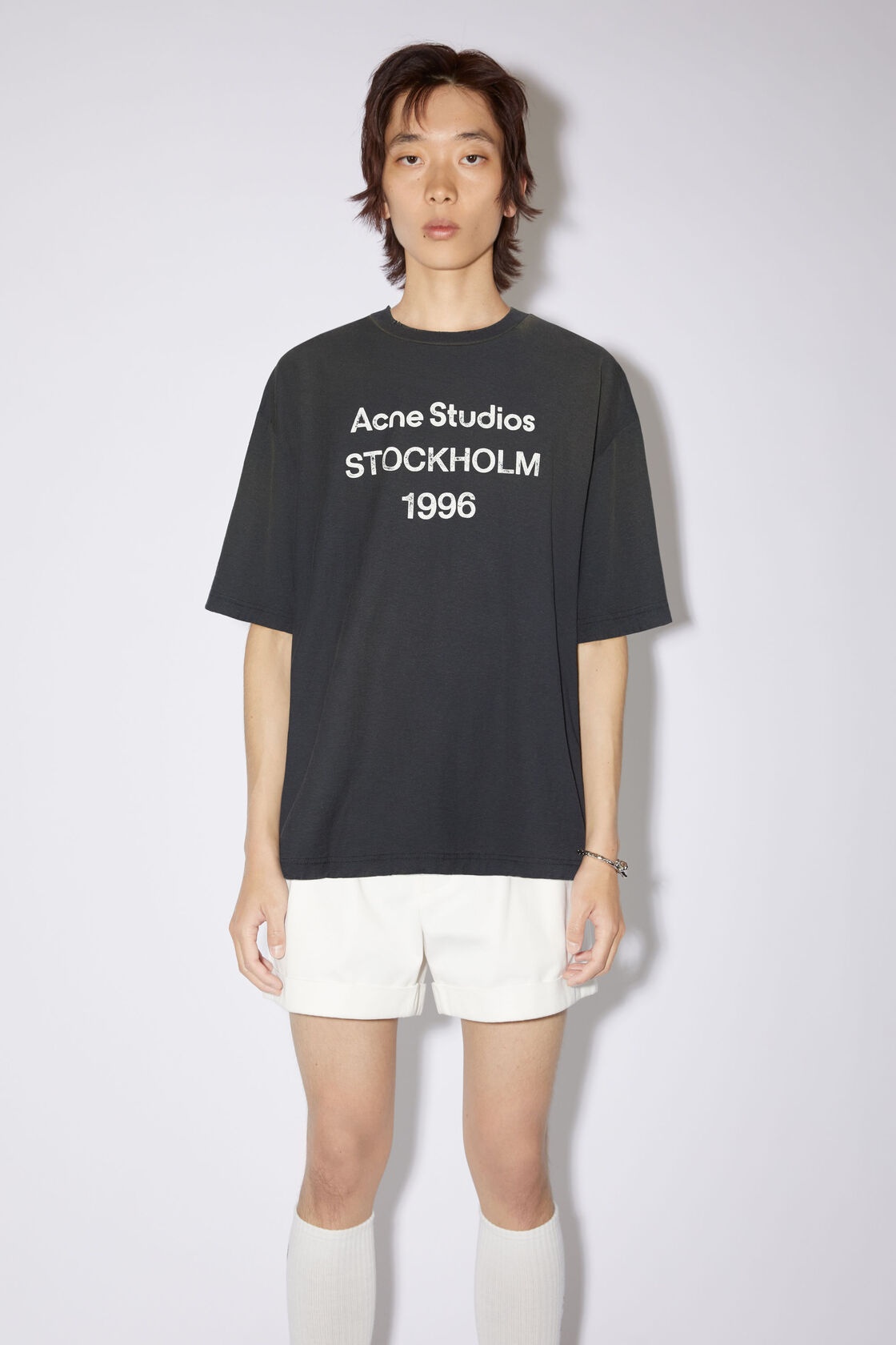 Acne Studios Men Crew Neck T-shirt With Print In Black