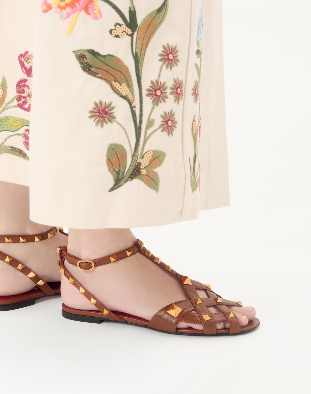 Valentino Studdy Kidskin Sandal In Brown