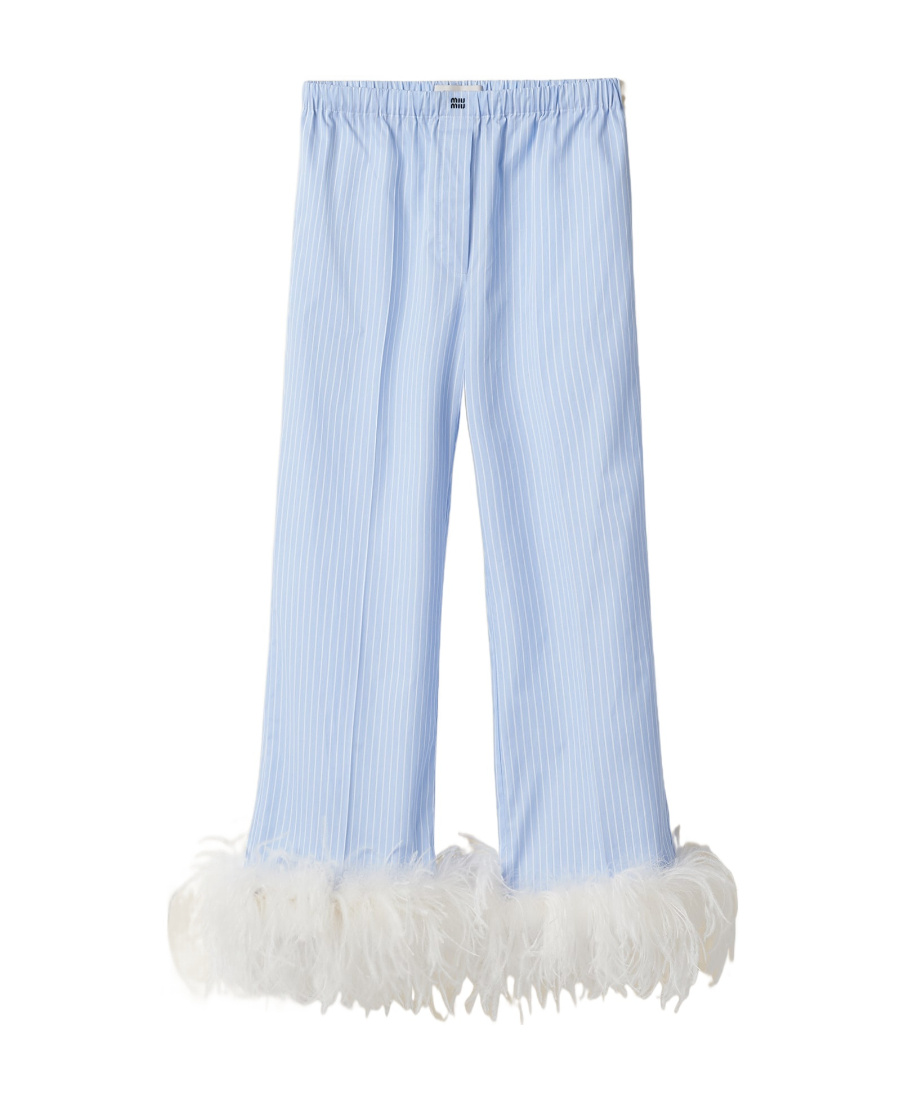 Miu Miu Light Blue Cotton Pants In Blue