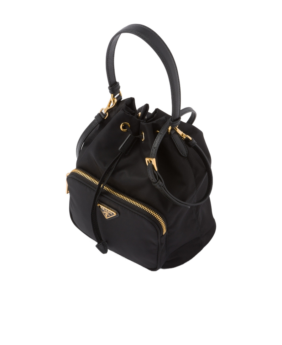 Prada Black Duet Re-nylon Brand-plaque Recycled-polyamide Bucket Bag In Black