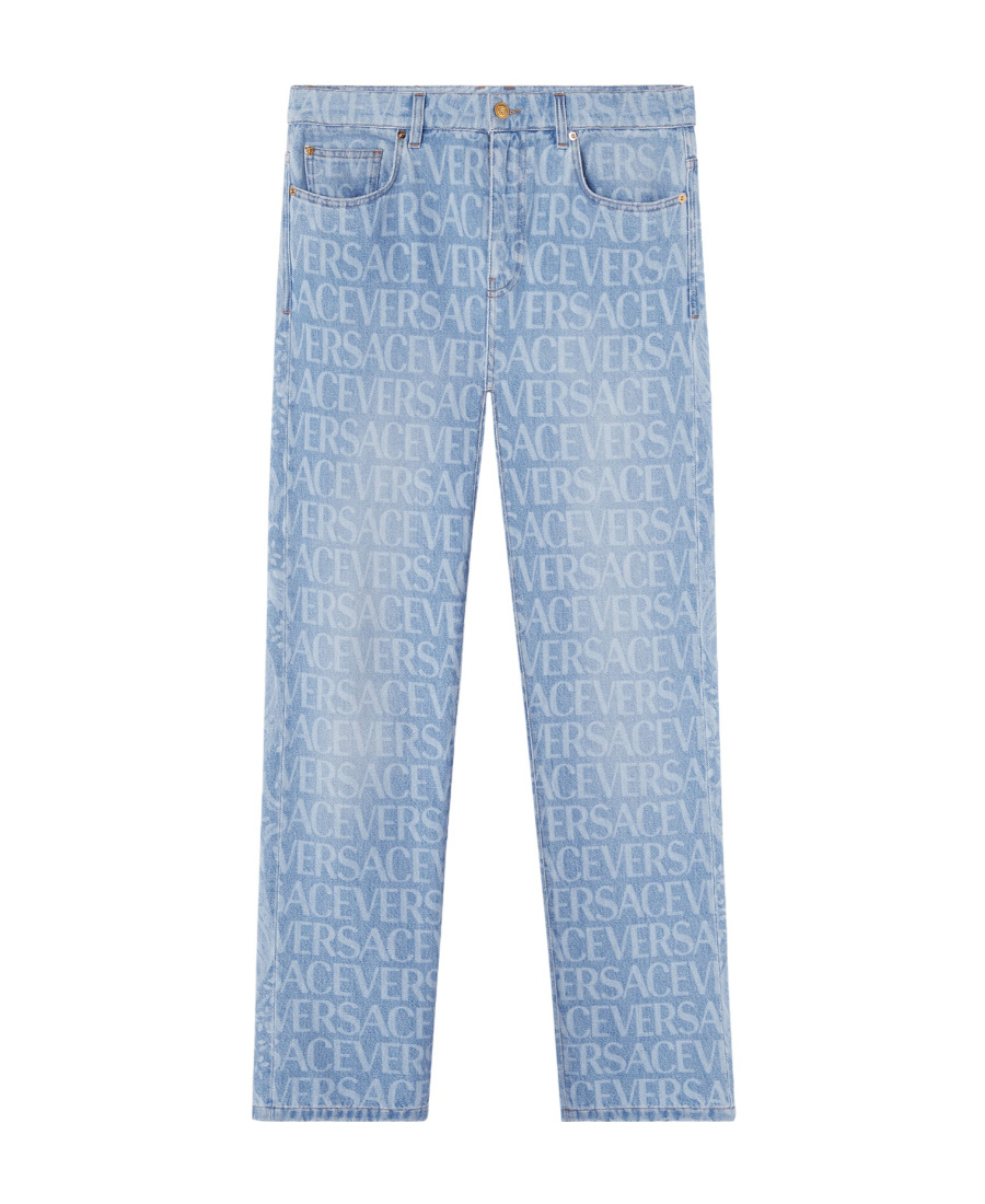 Versace Greek Braid Cable Knit Sweater In Blue