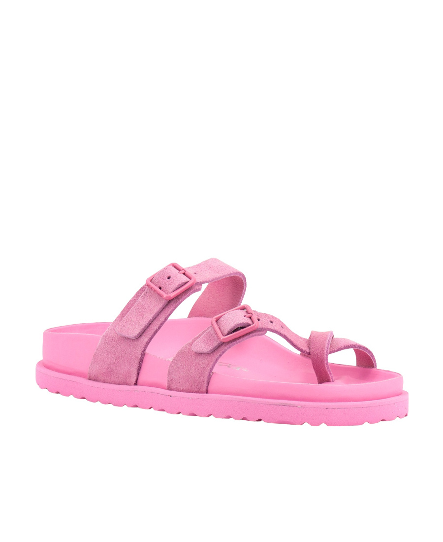 Birkenstock Mayari Suede Dual-buckle Slide Sandals In Pink