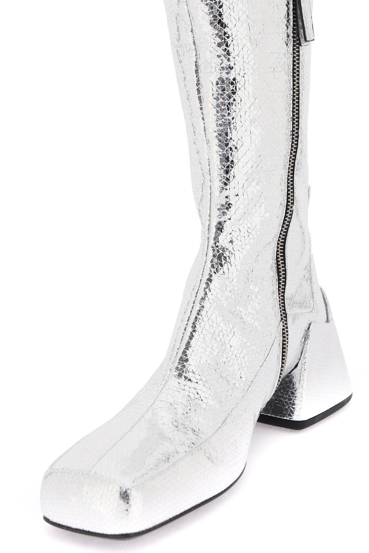Jil Sander Cracked-effect Laminated Leather Boots In White