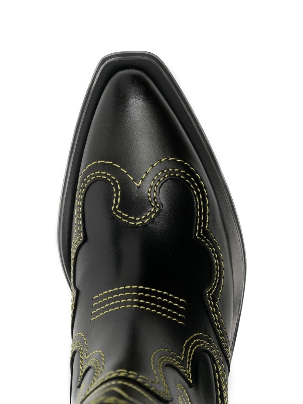 Ganni Mid Shaft Embroidered Western Boot In Black