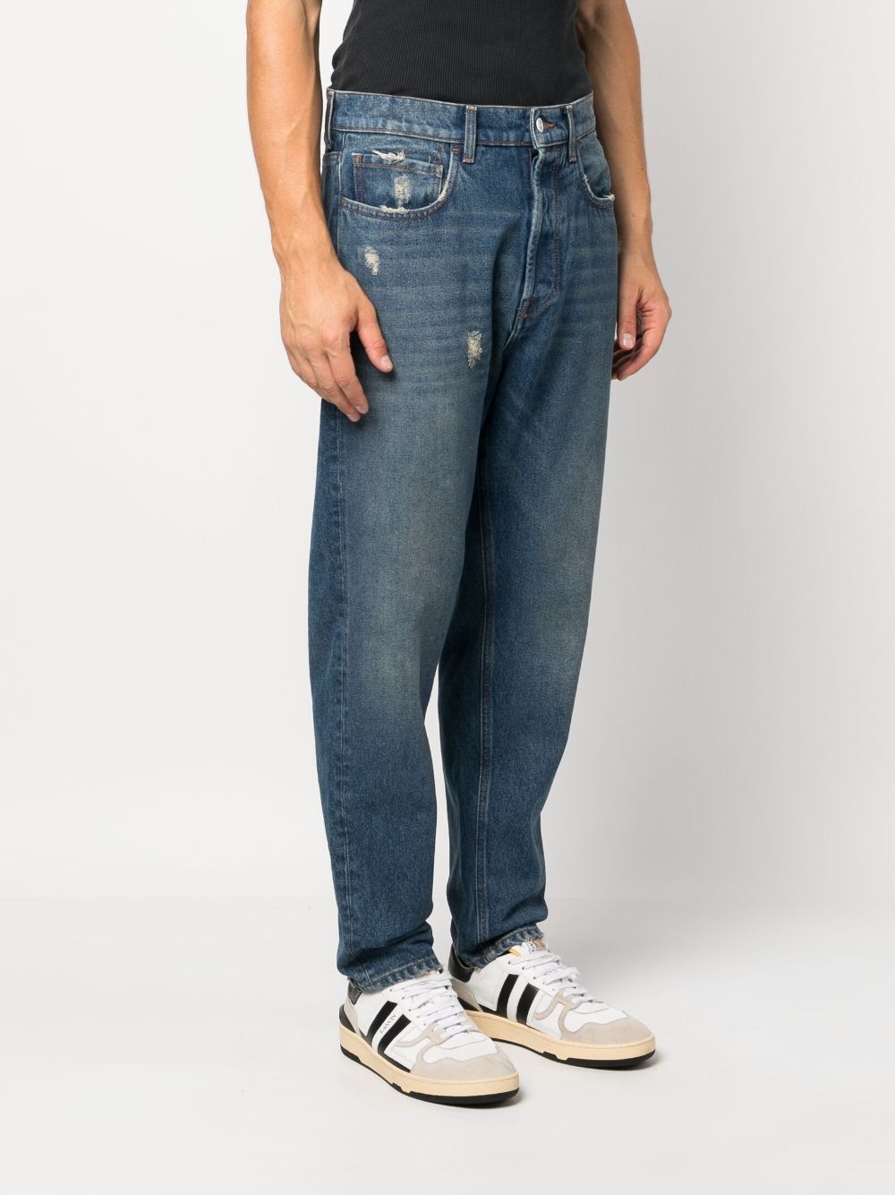 Amish Low-rise Cotton Tapered Jeans In Blue