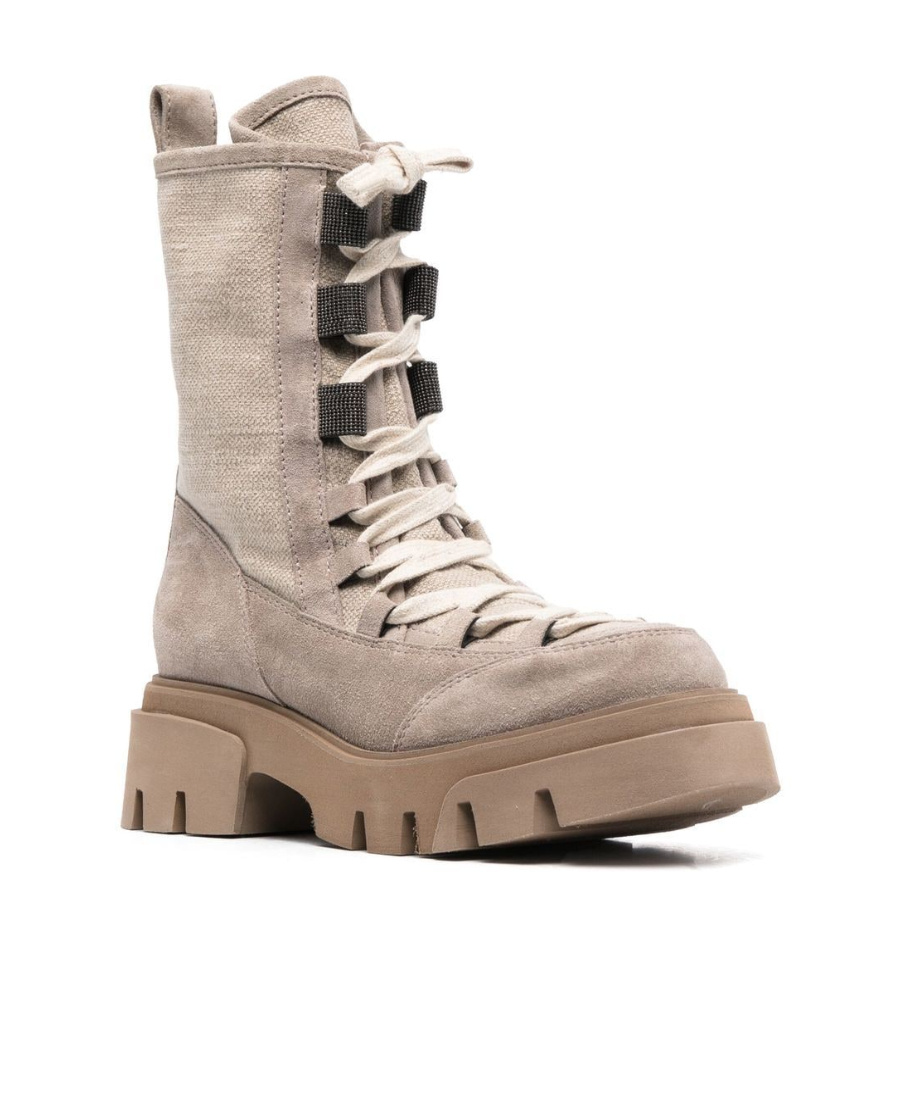 Brunello Cucinelli Eyelet-embellishment Leather Boots In Nude